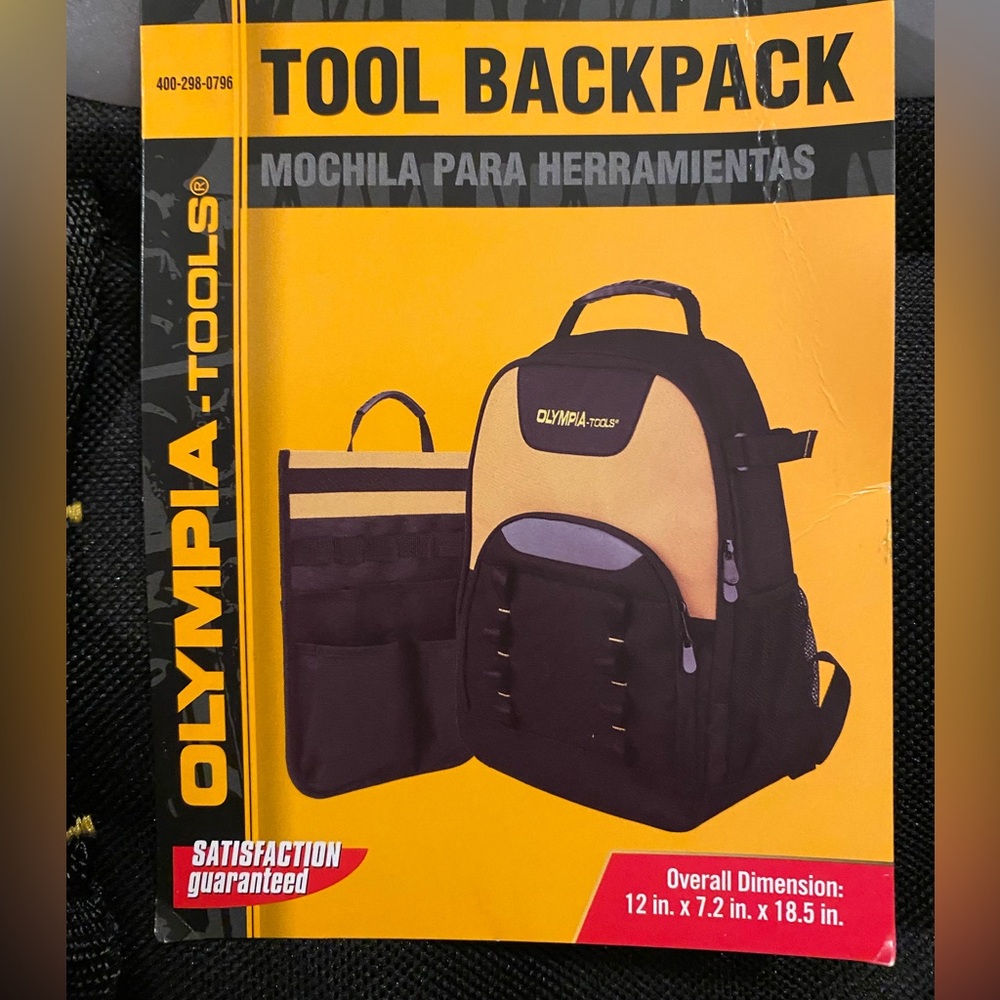 Olympia Tools Tool Backpack Water Resistant Black & Yellow NWT